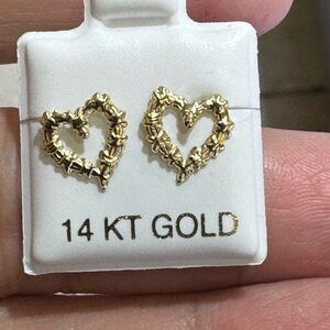 Solid Gold 14Karat Open Heart   10x12 mm Stud  Earring